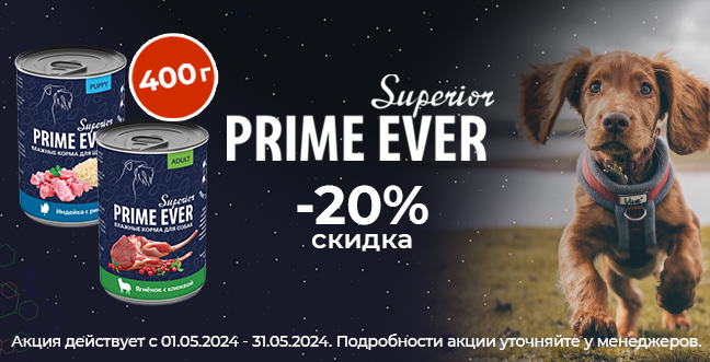 - 20%  Prime Ever Superior влажный корм для собак