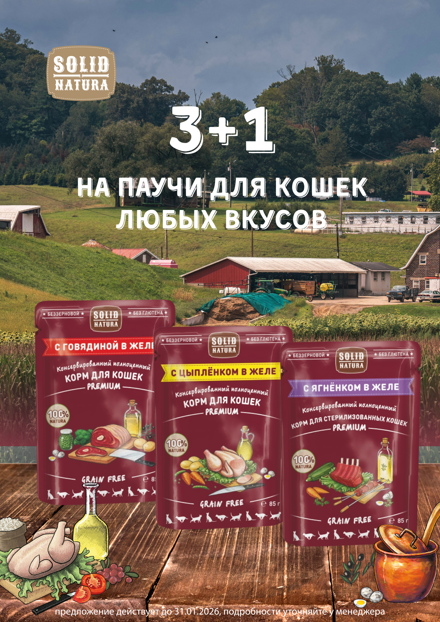 3 +1 (любые вкусы) на паучи Solid Natura для кошек и котят